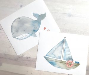 Whale and Sailboat Watercolor Set
